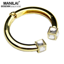 MANILAI Fashion High Quality Alloy Square Crystal Bangles Bracelets For Women Charm C Design Cuff Bangles Statement Jewelry 2024 - buy cheap