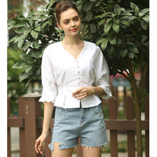 Bella Philosophy 2019 Cotton Linen Women Victoria Court Blouse Puff Sleeve French Style Female Blouse Buttons Shirt 2024 - buy cheap