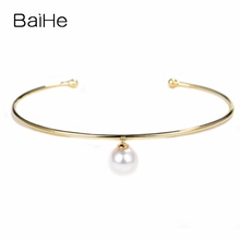 BAIHE Solid 18K Yellow Gold 7.5mm Natural Freshwater Pearl Bracelet Women Fine Jewelry Making Perlový náramek Pulsera de perlas 2024 - buy cheap