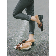 Koovan Bean/меховая женская обувь на плоской подошве; Новинка 2018 года; сезон осень; красная меховая обувь на зиму; кожаная женская обувь с бантом на плоской подошве 2024 - купить недорого