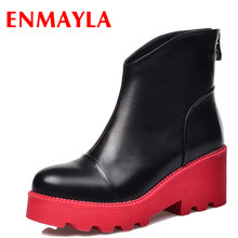 ENMAYLA Black White Red High-Heel Platform Ankle Boots Women Wild Nature Fashion  Boots Round Toe Motorcycle Boots Women 2024 - buy cheap