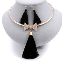 Wedding Jewelry Set Crystal Bow Necklace Earrings Gift For Women's Accessories Dropshipping Gold Chain Tassel Jewelry Sets 2024 - buy cheap