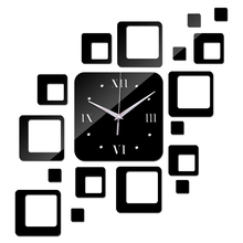 New direct selling 17 quadrados de Quartzo relógios espelho acrílico 3d relógio de parede decoração home Moderna Still life diy adesivos 2024 - compre barato