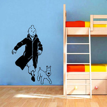 Cartoon Vinyl Wall Sticker Tintin With Dog wallpaper wall art mural of kids room decoration 2024 - buy cheap