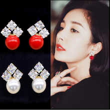 New Brand Design Jewelry Brilliant crystal red Color Pearl Stud Earrings For Women 2019 New Accessories Wholesale 2024 - buy cheap
