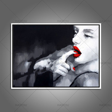 Pintura al óleo sobre lienzo para decoración del hogar, cuadro de pared moderno para sala de estar, pintado a mano, abstracto, Sexy, Gril, labio rojo, Sexo desnudo 2024 - compra barato