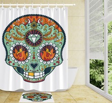 LB 72'' Flame Gothic Flower White Shower Curtains Sugar Skull Halloween Polyester Bathroom Curtain Set Fabric for Bathtub Decor 2024 - buy cheap
