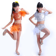 Silver orange Sequin Jazz Dance Costumes For Girls Hip Hop Kids Modern Dance Performance Dance Girl Stage Dancewear 2024 - buy cheap