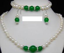 Conjunto de brincos 7-8mm pérola branca e pérola verde, pedras preciosas, colar, pulseira, colar, 18 "7.5 2024 - compre barato
