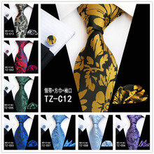 Conjunto Formal de lujo de corbatas de Cachemira clásica para hombre, corbata Floral con bolsillo, gemelos cuadrados para boda, 8cm, 3 unidades 2024 - compra barato