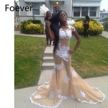 Special occasions dress Robe De Soiree Long Champagne Sheer Appliques Prom Dress 2019 Black Girls Vestido De Noche 2024 - buy cheap