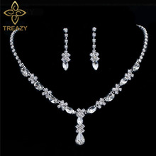 TREAZY New Silver Plated Rhinestone Crystal Long Teardrop Necklace Earrings Set for Women Bridesmaid Bridal Wedding Jewelry Sets 2024 - buy cheap