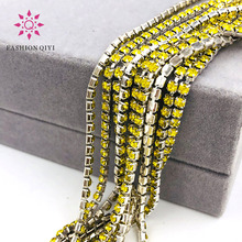 Free shipping 5 yards bright encryption Lemon yellow 2mm-4mm silver base glass rhinestones cup chain diy clothing accessories 2024 - buy cheap