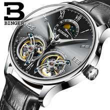 BINGER-reloj mecánico de acero para hombre, accesorio masculino de pulsera de cuero con mecanismo automático de Tourbillon, resistente al agua 2024 - compra barato