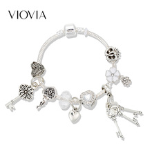 VIOVIA-pulsera de cristal blanco para mujer, brazalete con cierre y llaves, cuentas de corazón, pulseras y brazaletes, regalo de joyería, B19028 2024 - compra barato