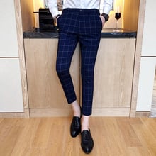 2019 New Men Ankle-Length Pants Slim Fit Business Casual Men's Plaid Striped Trousers Size S M L XL 2XL 3XL 4XL 2024 - buy cheap