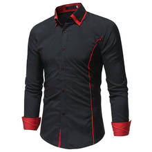 Camisa masculina de manga longa plus size, camisa de marca da moda com design slim coreano e gola dupla, camisa casual preta, 2019 2024 - compre barato