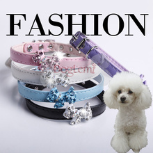 Collar con lazo de diamantes de imitación para perros, collares de cuero con diamantes de imitación, accesorios para cachorros y mascotas XS/S/M 2024 - compra barato