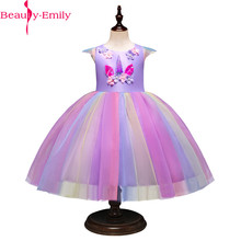 Beauty Emily Knee Length Sleeveless Flower Girls Dress 3 Styles Appliques Colorful Party Costumes Halloween Dress with Sashes 2024 - buy cheap