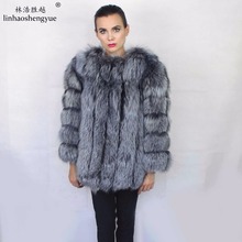 Linhaoshengyue Length70CM genuine fox fur coat,Natural fur coat, real fox fur coat,winter women 2024 - buy cheap