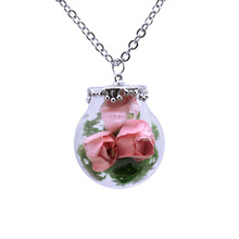 Joyería Vintage con colgante largo para mujer, gargantilla de botella de vidrio de flor Rosa seca chapada en plata, collar para mujer, regalo de boda 2024 - compra barato
