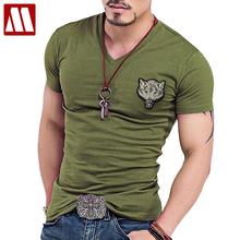 New Casual Men's Wolf T-shirts 2022 V Neck Short Sleeve Cotton embroidery Animal T shirt Men Tee Shirts Homme Camisetas Hombre 2024 - buy cheap