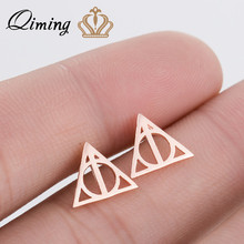 QIMING Fashion Triangle Geometric Earrings Female Simple Gold fashion Hallow Stud Earrings for Women Girl Minimalist Jewelry 2024 - buy cheap
