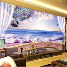 wellyu Creative three-dimensional sunset seaside TV background wall custom large mural green wallpaper papel de parede 2024 - buy cheap