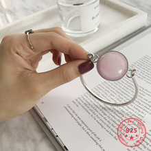 Pulseira em prata esterlina 2019, joia com design de pedra natural de cristal rosa 2024 - compre barato