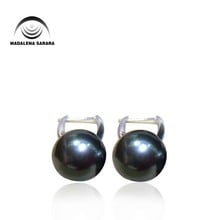 Brincos de pérola madalena sarara, 11-12mm, aaa, água do mar, pérola preta, pérola, 18k, elegante 2024 - compre barato