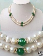 Collar de perlas de agua dulce blanco y jade VERDE de 7-8MM, 2 filas 2024 - compra barato