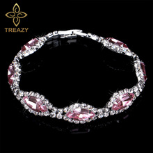 TREAZY-Pulseras de boda de moda para mujer, brazaletes de cristal con forma de marquesina de Color rosa, accesorios de joyería nupcial 2024 - compra barato