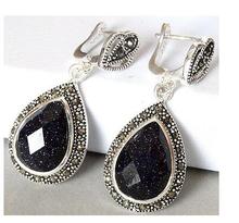 European style lady'slady's 925  Natural white black Sand Stone Marcasite Drop Earrings wedding jewelry pierced ear earring 2024 - buy cheap