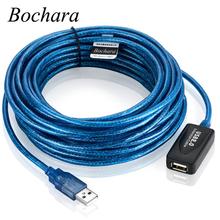 Удлинительный кабель Bochara USB 2,0, USB 2.0 Type-A двойное экранирование штекер-гнездо (фольга + оплетка), активный усилитель чипов 5 м 2024 - купить недорого