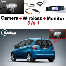 Специальная камера заднего вида 3 в 1, беспроводной приемник и зеркальный монитор, парковочная система для Honda Jazz 5D 2002 ~ 2013 2024 - купить недорого