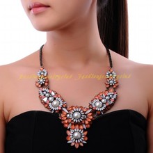 HOT High Quality Vintage Jerry Resin Pearl Sunflowers Gray Black Neck Chain Choker Cluster Bib Statement Necklace Jewelry 2024 - buy cheap