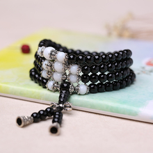 Drop Shipping Natural Fashion Bracelet 108 Beads Black Obsidian White Tridacna Zodiac Buddha Wrap Multi-layer Rosary Bracelet 2024 - buy cheap