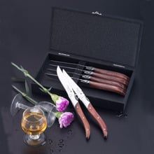 2017 Laguiole style Stainless Steel Steak Knife/Fork w/ Rosewood Handle 6pcs 8.7'' Flatware Set Packaged in Wood Box 2024 - buy cheap