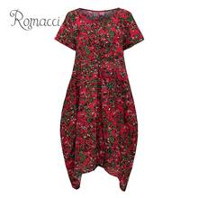 Romacci Women Summer Dress Plus Size Casual Print O Neck Short Sleeve Korean Style Dress Big Size Party Boho Midi Robe Dress 2024 - buy cheap