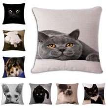 Show MOE Cute Cat Cushion Cover Print Linen Affection Sofa Car Seat Family Home Decorative Throw Pillow Case Housse De Coussin 2024 - buy cheap