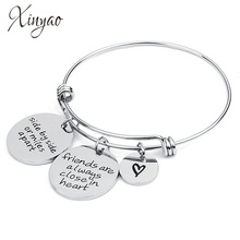 XINYAO Inspirational Jewelry 65mm Dia Stainless Steel Wire Bangles Bracelet Side By Side Or Miles Apart Adjustable Charm Bangles 2024 - buy cheap