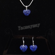 Комплект украшений в форме сердца из сережек и ожерелья с синими кристаллами, 5 комплектов, оптовая продажа, бесплатная доставка 2024 - купить недорого