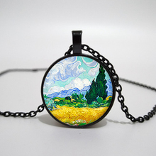 Винтажный стеклянный кабошон для кулона Van Gogh wheat Flow с деревом cypress, модное ожерелье с длинной цепочкой, Женское Ожерелье 2024 - купить недорого