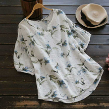 Summer Women Blouses 2019 Retro Cotton Short Sleeve V Collar Printing Shirt 2024 - buy cheap