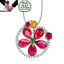 OMHXZJ Wholesale European Fashion Woman Girl Party Wedding Gift Flower Ruby Zircon 18KT White Gold Necklace Pendant Charm CA217 2024 - buy cheap