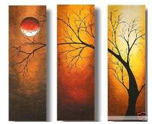 hand-painted  oil wall art Red sun tree home decoration  Landscape  oil painting on canvas 3pcs/set Framed ready to hang mixorde 2024 - buy cheap