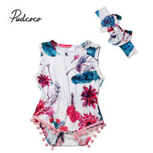 New 2PCS summer girl Toddler Kids Baby Girls Outfits Tassel Romper+Floral Headband Clothes girls sets clothing 0-24 Months 2024 - buy cheap