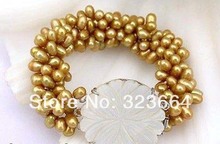 4strands 8" 8mm champagne pearl bracelet bangle shell 2024 - buy cheap