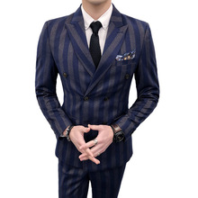 Terno masculino listrado estilo coreano, terno para homens de 3 peças, roupa fina para casamento 2024 - compre barato
