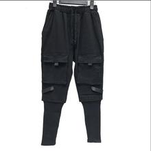 Nuevos pantalones casuales de sección delgada de primavera para hombre, pantalones de marea de Hip Hop con correas multibolsillos, pantalones de pies elásticos delgados, pantalones de dos harén falsos 2024 - compra barato